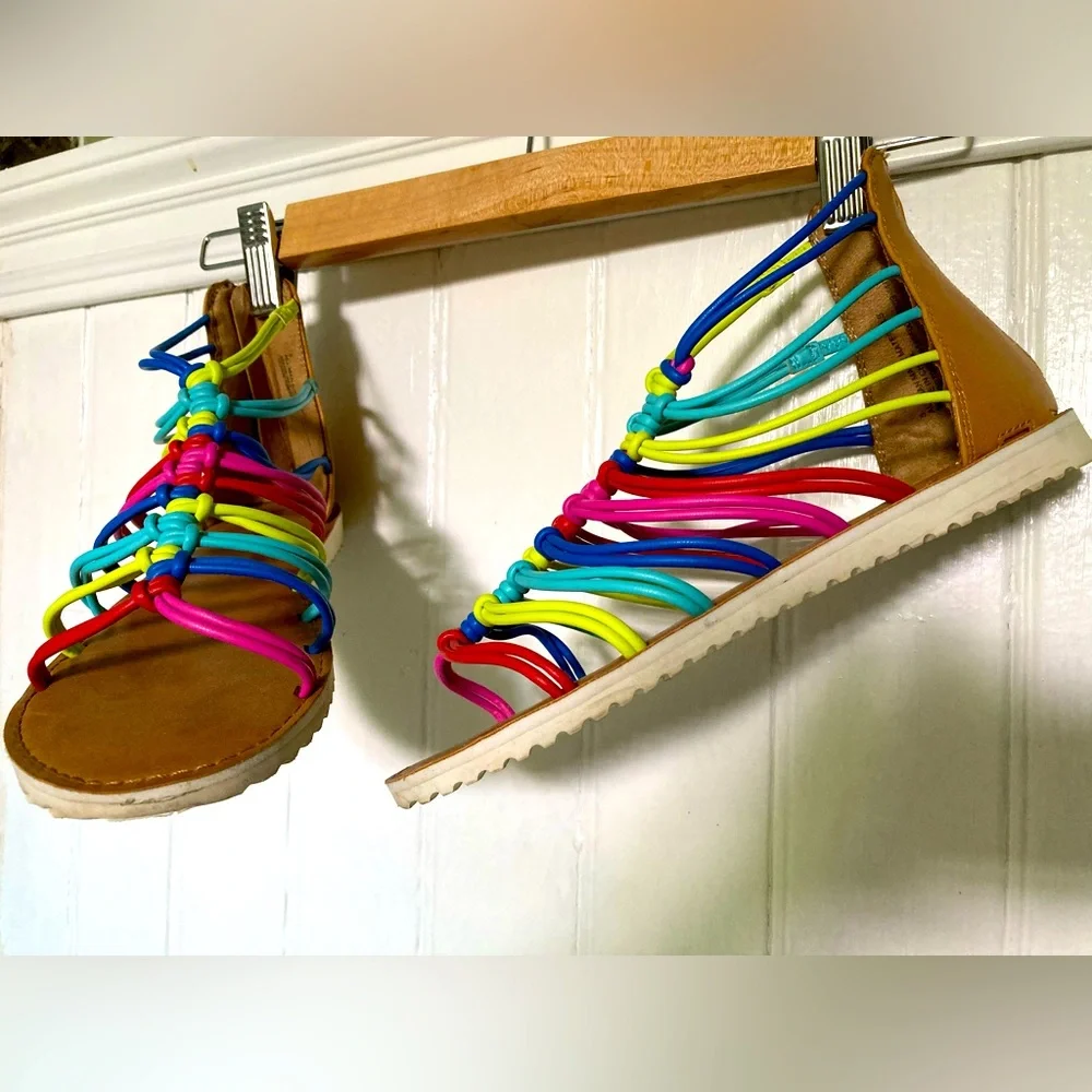 *3 for $20* Stevie’s rainbow gladiator-style sandals, women’s size 5. - Picture 4 of 14